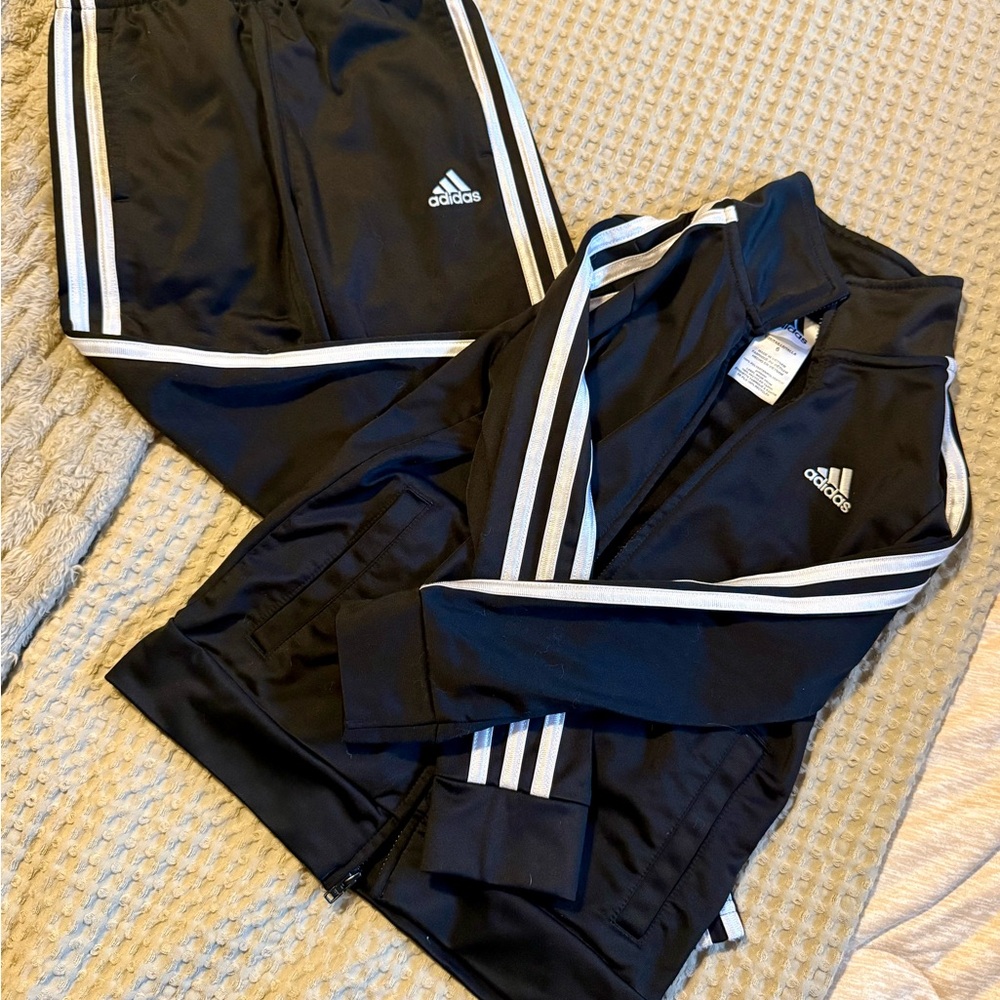 Adidas Kids Black Joggers with White Stripes
